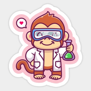 Cute Monkey Scientist Holding Chemical Liquid Cartoon Sticker